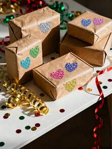 1 Rollo (500 piezas) Pegatinas con forma de corazón de colores, 1 pulgada, 8 colores, impresas (no holográficas), pegatinas de PVC removibles, fáciles de pelar y pegar, adecuadas para portátiles, botellas, scrapbooks, equipaje, sobres, decoración DIY, Navidad, Año Nuevo, fiestas de San Valentín, envoltura de regalos