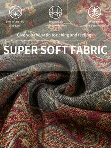 1件女士时尚保暖腰果图案印花围巾，经典佩斯利花纹头巾和披肩，可搭配长袍和连衣裙 - 復古紅綠色 - 查看 8