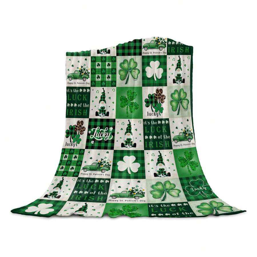 St. Patrick's Day Shamrock Super Soft Flannel Fleece Throw Blankets Lucky Clover Gnome Truck Green Plaid Blanket Lightweight Cozy Warm Fuzzy P Microfiber Blankets For Couch Bed Sofa 50x60inch Nordic Style Acrylic Rectangular Office Nap Sofa Blanket Air Conditioning Blanket Knitted Small Blanket Shawl Cover Blanket Blanket Bed End Blanket Soft & Skin-Friendly Multi-Size Versatile Blanket Soft Flannel With Soundwave Technology Embossed Design - Nhiều màu - Xem 1