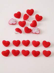 10pcs/Set Girls' Red Flocked Heart Decor Cute Stylish Hair Clips, European And American Style Bangs Clips, Hair Accessories - Multicolor - View 5