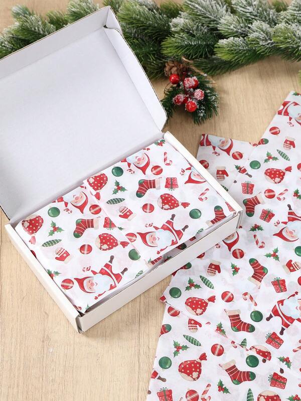 20 piezas Papel de regalo de Navidad con diseño de Papá Noel, papel de regalo delgado para Navidad para ramos, bolsas de regalo, decoración de fiestas navideñas, bolsas y cajas de regalo, envoltorios para regalos de comida