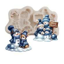 قالب سيليكون لعيد الميلاد 3D قالب سانتا كلوز قالب رجل الثلج قالب رنة فوندانت قالب بسكويت قالب شوكولاتة وحلوى قالب خبز الكيك قالب طين البوليمر والراتنج لتزيين الكيك والكب كيك مناسب لصناعة الشموع