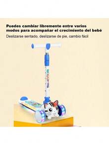 Patinete 2 en 1 para niños, triciclo con 3 ruedas, adecuado para niños y niñas de 3 a 8 años. Ajustable en altura y asiento, plataforma antideslizante ancha, más  para principiantes Patinete infantil plegable y elevable - azul-1N - Ver 5