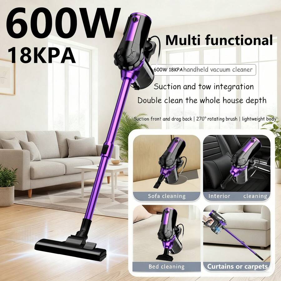 600W 18KPA Vacuum Cleaner, 5M Power Cord, Portable, Handheld And Upright, Replaceable Blower And Suction Accessories, Washable Filter And Dust Removal Brush, Suitable For Home Office, Sofa, Tile, Wood, Carpet, Hair, Sofa Gap, Car Vacuum Cleaner