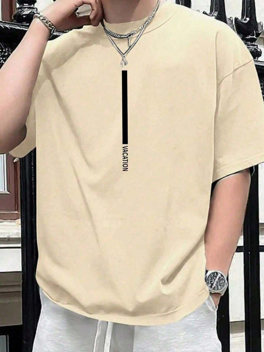 Camiseta Masculina Vacation 100% algodão linha premium - Bege - Visão 1