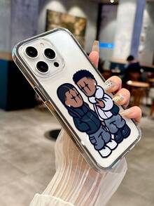 Dopamine-Inspired High-Quality Funny Graphic Duo Design Shockproof Transparent Phone Case, Compatible With IPhone 15/16 Pro Max, 11/12/13/14 Pro - White - View 4