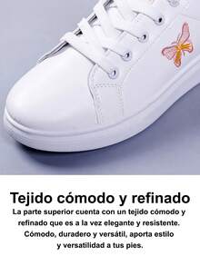 Zapatillas deportivas casuales blancas con cordones y bordado de mariposa para mujer Zapatillas deportivas blancas antideslizantes, tenis de mujer, sandalias para dama, tenis para mujer, tenis blancos para mujer, zapatilla elegantes de mujer, zapatos comodos de mujer, resistentes y versátiles. Adecuadas para actividades al aire libre para llevar a diario con ropa informal zapatos para mujer. - Rosa - Ver 8