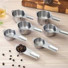 1 Set Stainless Steel Measuring Cup And Spoon Set, Baking Tools Coffee Bean Scoop With Measurement Markings, Suitable For Dry And Liquid Ingredients, Cooking And Baking Kitchen Gadgets, Dishwasher - Multicolor - View 4