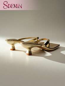 SDEMIN Summer New Arrival Women's Solid Color Slippers, Elegant Vacation Shoes, Casual Beach High Heels Sandals, Fashionable Easy-On Heels For Dress - 金色 - 查看 7