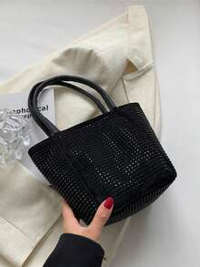Rhinestone Chain Bucket Bag Elegant Casual Shoulder Bag Fashionable Ladies Handbag - Black - View 1