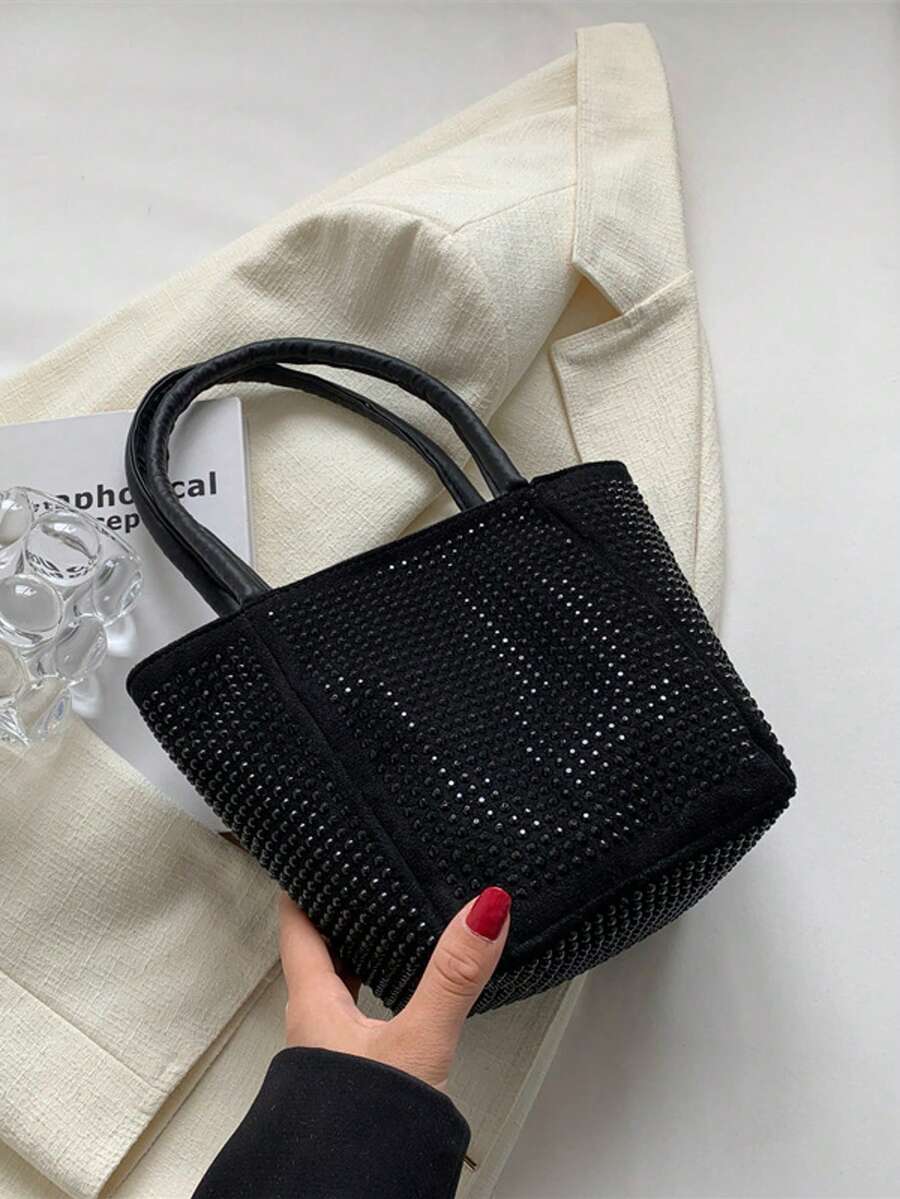 Rhinestone Chain Bucket Bag Elegant Casual Shoulder Bag Fashionable Ladies Handbag - Black - View 1