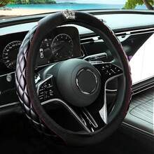 15-Inch Carbon Fiber & PU Leather Steering Wheel Cover – Red And Black Two-Tone Split Design, Elastic Fit Without Inner Ring, Universal Car Interior Upgrade, Durable & Stylish Accessory - Red - View 3