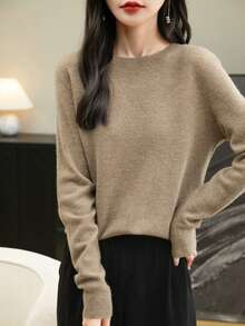 Women 100% Merino Wool Pullover Sweater, Warm & Soft Knitted Sweater For Autumn/Winter - Mocha Brown - View 7
