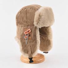 1pc Thickened Lei Feng Hat Winter Unisex  Windproof Warm Ear Protection Cycling Hat Plush Patch Chain Cotton Hat With Letters Bucket Hat For Boyfriend - 卡其色 - 查看 10