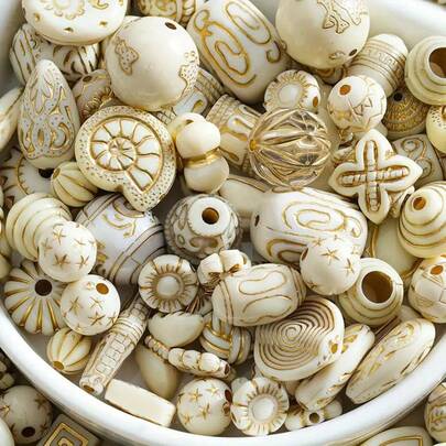 Baroque Gilded Acrylic Beads, 3.5Oz Mixed Vintage Style With Holes For Diy Jewelry And Bracelet Crafting