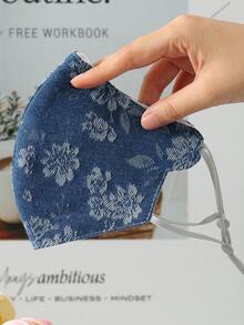 1pc Women's Denim Floral Fashion Mask - 3D Breathable Washable, Elastic Earloops, Sun Protection Dust-Proof Warm - Multicolor - View 2