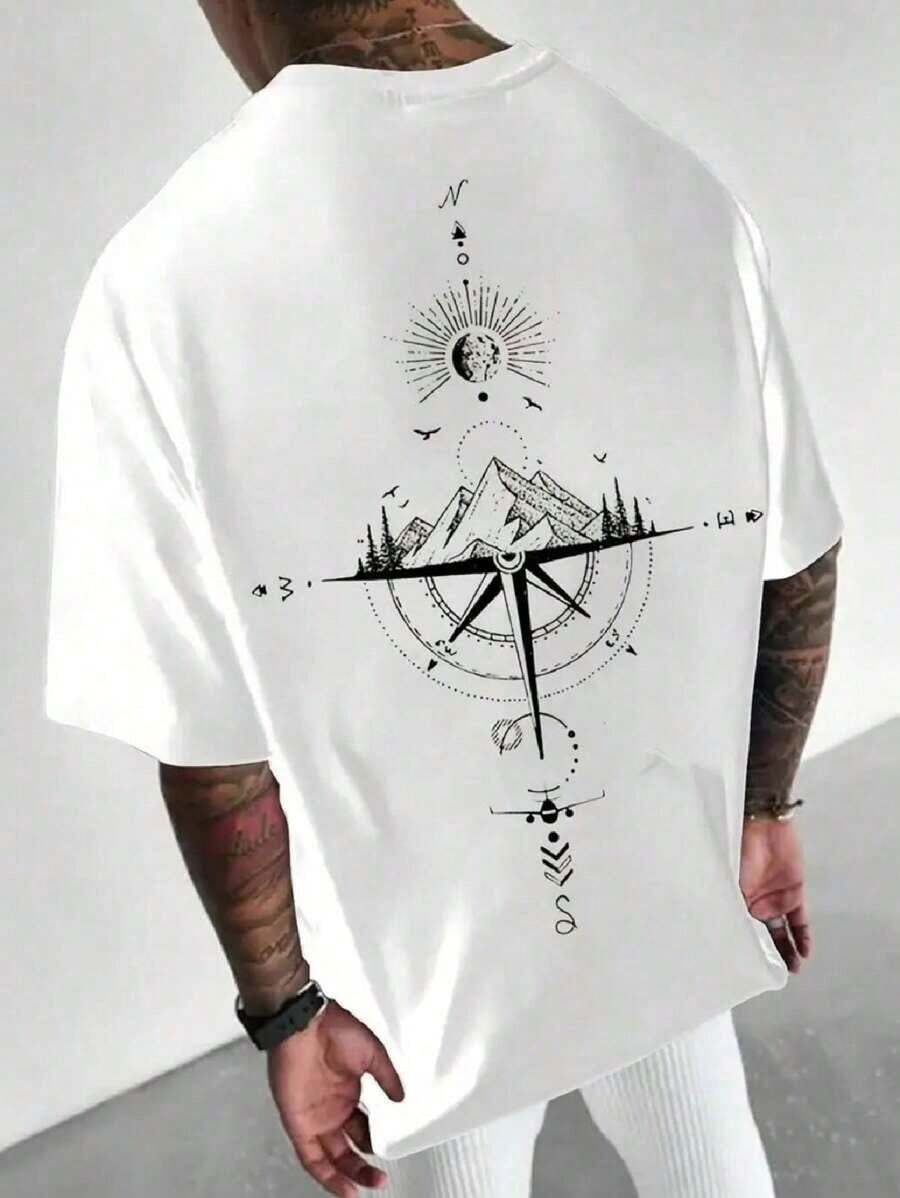Camiseta Masculina Bússola 100% Algodão Camisa Casual e EStilosa Modelo Tradicional - Branco - Visão 1