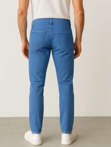 Pantalon de mezclilla corte recto slim para caballero - Azul - Ver 3