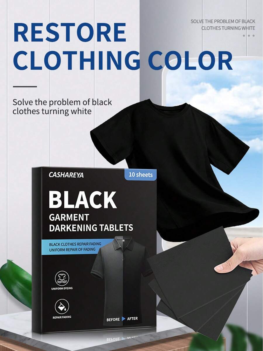 10pcs Black Clothing Dye Sheets, Black Fabric Dye Patches, Clothing Repair Paper, Faded Garment Deepening Sheets, Portable Travel Pack For Home & Commercial Use - Black - View 1