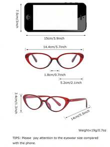 1/2pcs Women Plastic Solid Color Y2K Retro Cat Eye Casual Daily Commute Women Leopard Print Flat Lens Computer Glasses - Multicolor - View 6