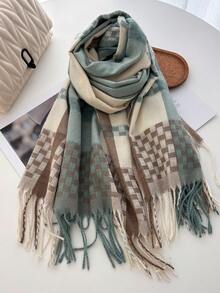 1 buc Iarnă și Toamnă Atmosferă Pătrat Roz Alb Negru Carouri Gingham Dublu Tivit Imitație Cașmir Gros Cald Șal Eșarfă Wraps pentru Femei Bărbați