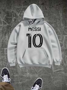 Men's Hoodie With Messi # 10 Jersey Design - Heavy-Duty Pullover Sweatshirt, Machine Washable Long Sleeve Hooded Sweater For Soccer Fans, Everyday Casual Wear & Sports Apparel, Autumn Winter Clothing, Sporty Casual Look, Durable Fabric, Streetwear Lovers, Athletic Leisurewear, Highquality Sweatshirt, Street Fashion - 淺灰色 - 查看 8