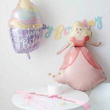 1 pieza Globo de princesa con castillo lindo, decoración con tema rosa para fiesta de cumpleaños, globo para fiesta individual, artículos de decoración para cumpleaños de princesa - Multicolor - Ver 6