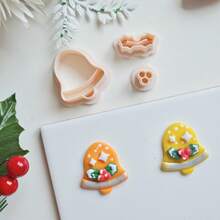 3 buc Kituri de bijuterii pentru confecționarea clopoțeilor de Crăciun, clopoțel în relief cu design de frunze de ilex, tăietoare de cercei din lut polimeric, matrițe de tăiat lut pentru festivalul de iarnă pentru decorarea pandantivelor și colierelor