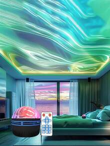 LED Water Wave/Aurora Projection Night Light, USB Powered With Remote Control, RGB Water Wave Effect, Perfect For Bedroom, Party, Travel And Home Decor - Multi-color light - View 8