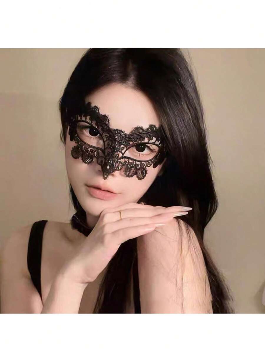 1 件黑色蕾丝镂空性感面具，适合化妆舞会、角色扮演、女士万圣节道具、黑色情趣眼罩