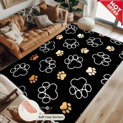 1 PIEZA Alfombra de área con estampado de pata de felpa de terciopelo - Superficie suave y acogedora, antideslizante y lavable a máquina, perfecta para alfombras de baño, cocina, entrada, sala de estar, dormitorio, patio exterior | Alfombras impermeables para exteriores, decoración del hogar, decoración navideña, estilo vintage del hogar, alfombra de jardín, alfombra de baño, felpudo, decoración de habitación, idea de regalo navideño