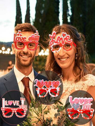 2pcs Valentine's Day Glasses, Party Decorations, Heart Shaped Glasses Frame, Holiday Party Costume Photo Props, Holiday Party Decorative Glasses