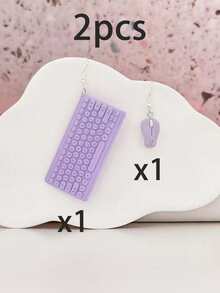 2pcs Cute 3D Realistic Mini Mouse & Exaggerated Keyboard Asymmetric Earrings, Unique Funny Stud Earrings, Party Holiday Gift Jewelry, Suitable For Gatherings, Daily Wear And Theme Parties