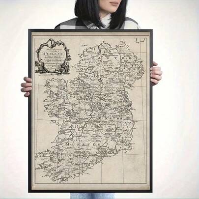 빈티지 아일랜드 성 지도 프린트, 1795 - 거실 및 침실 장식을 위한 프레임리스 캔버스 아트, 앤티크 가족 역사 포스터, 가정 및 복도에 이상적인 선물, 소박한 농가 스타일, 11.81x15.75인치
