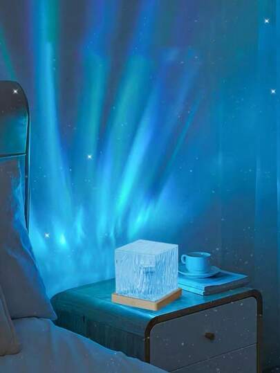 1 Pc Aurora Crystal Desk Lamp - Touch Remote Control, USB Powered LED Night Light Projector With Dimming Function, 16 Colors, Colorful Aurora For Bedroom, Party, Valentine's Day, Home And Office Decoration, Party Atmosphere Lighting | Modern Desk Lamp | Festival Decorative Lighting