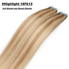 Tape In Hair Extensions Human Hair 16-26 Inch Remy Human Hair Tape In Extensions Color 18/613 Ash Blonde Highlight With Platinum Blonde Invisible Hair Extensions For Wedding Tape Ins 20Pcs 50Grams - S18/613 - 查看 2