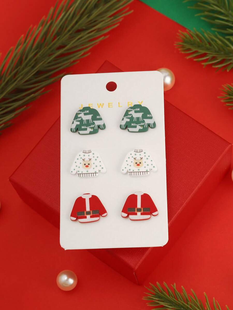 Christmas Women's Earrings, Fashionable Petite Christmas Reindeer Earrings, Cute Acrylic Printed Earrings, Christmas Earrings