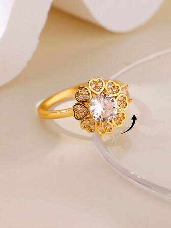 1 pieza Anillo giratorio geométrico con forma de corazón para mujer, color dorado, nuevo para 2025, regalo de joyería para pareja de fiesta o boda