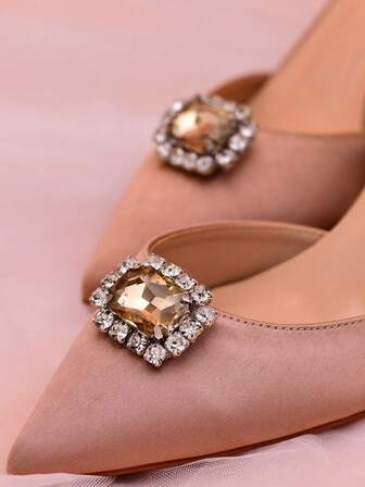 1 Pair (2pcs) Luxury Coffee Color Women's Rhinestone Shoe Clips, Removable Shoe Flower Decor For High Heels, Flats, Wedding, Party, Formal Occasions