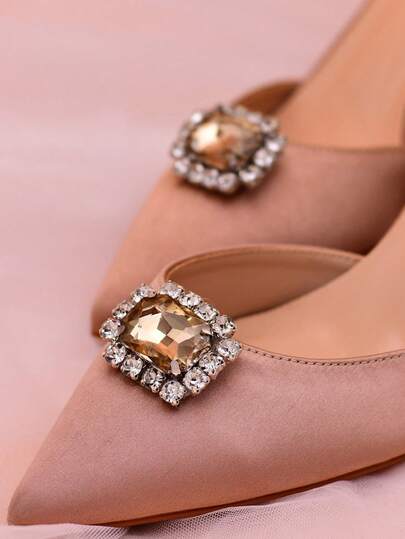 1 Pair (2pcs) Luxury Coffee Color Women's Rhinestone Shoe Clips, Removable Shoe Flower Decor For High Heels, Flats, Wedding, Party, Formal Occasions