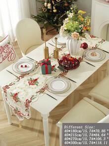 1pc Polyester Mesh Fabric Christmas Table Runner With Chain Embroidery, Christmas Flowers, Candles, Bells And Other Christmas Elements, European Style, Suitable For Kitchen, Dining Table, Desk, Coffee Table, Cabinet, Home Decor, Indoor & Outdoor, Party, Wedding Decorations, Multiple Sizes Available