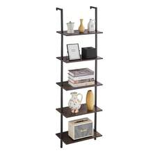 Modern 5-Tier Ladder Shelf, Industrial Style Display Rack with Metal Frame for Living Room, Bedroom, Office (Dark Brown) - Negro - Ver 6