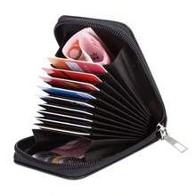 محفظة رجالية صغيرة ذات فتحات متعددة وسوستة، 11 فتحة بحماية RFID: تصميم فسيح ورفيع جداً وذو سوستة، محفظة متعددة الوظائف لكلا الجنسين، مصنوعة من جلد البولي يوريثان مع حجرات لبطاقات الأعمال والجوازات والنقود، مقاومة للماء وقوية، مزودة بفتحات لبطاقات الائتمان والخصم والبنكية - الأسود - مشاهدة 3