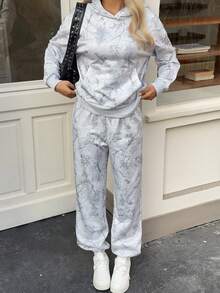 Damen Lässig Strick Langarm Kapuzen Zweiteiler für den Herbst