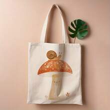 1pc Cute Snail & Mushroom Canvas Tote Bag - Reusable Grocery Bag With Adorable Cartoon Design, 13, 8"X15, 8" Durable Polyester Shoulder Bag For Shopping, Commuting, School - Perfect Gift For Nature Lovers, Women, Graduation, Earth Day, Juneteenth, 4th Of July, Reusable Shopping Bags, Commuting Accessory, Whimsical Illustration, Sturdy Handle Construction - A - 查看 8