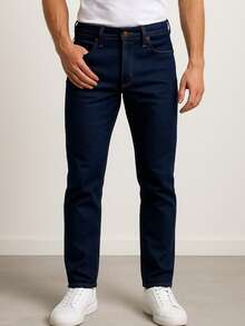 Pantalon de mezclilla corte recto slim para caballero - Azul Marino - Ver 1