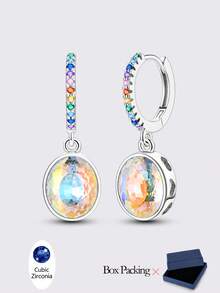 925纯银彩色水晶星星耳环，玻璃星星吊坠耳环，适合女性佩戴，可作为婚礼、订婚、女友生日礼物 - 銀色 - 查看 13