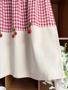 1pc Red Buffalo Check Kitchen Curtain Valances For Windows Farmhouse Half Window Curtains Cherry Pom Poms Short Curtain For Bathroom Small Windows - Multicolor - View 9