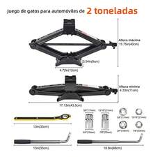 Kit de Gato Hidráulico 2 Toneladas para Autos, Elevador de Coche con Herramientas Completas para Cambio de Neumáticos, Incluye Llave de Ruedas y Guantes - Negro - Ver 2