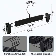 30piezas/50piezas  Ganchos para Pantalones, Gancho con Pinzas Antideslizante, Ajustable Ganchos para Ropa, Perchas para Roap Ahorradores de Espacio con Gancho Giratorios 360°, para Pantalones, Faldas y Toallas (Negro) - 50 piezas/Negro - Ver 2